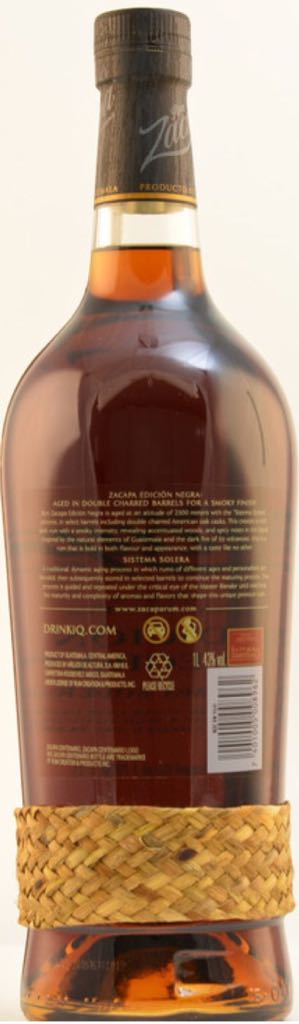Ron Zacapa Centenario Edicion Negra 43% 1,0 Liter Guatemala Rum - Industrias Licoreras De Guatemala (1000 mL) alcohol collectible [Barcode 7401005008962] - Main Image 2