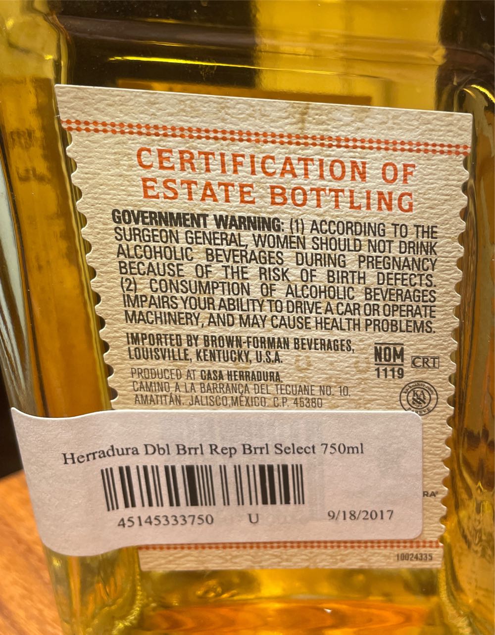 Tequila Herradura Reposado En Doble Barrica Emwa - Casa Herradura (750 mL) alcohol collectible [Barcode 744607000369] - Main Image 3