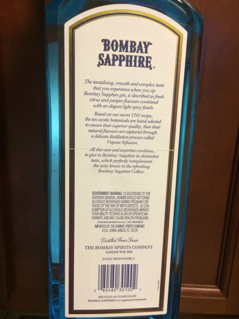 Bombay Sapphire Gin London Dry - Bombay Sapphire Distillery (1.75 L) alcohol collectible [Barcode 080480301002] - Main Image 2