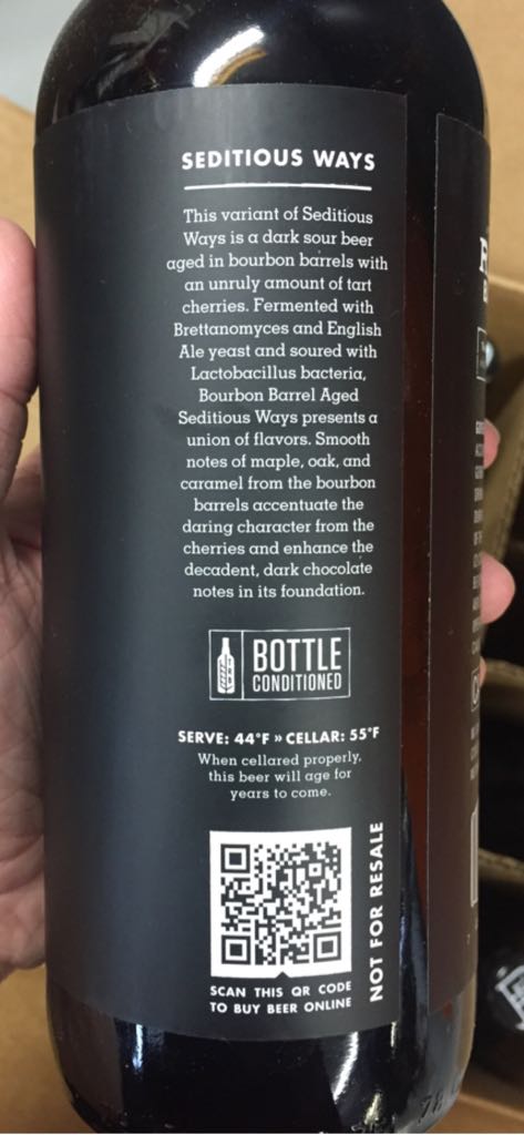 Seditious Ways - Rare Barrel Sour Beer Co. (31.4 mL) alcohol collectible [Barcode 748252610409] - Main Image 2