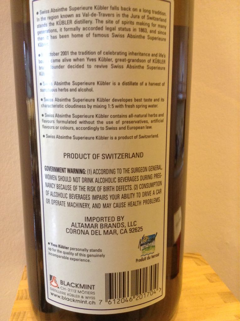 Kübler - Kübler & Wyss (1L) alcohol collectible [Barcode 7612046201704] - Main Image 2