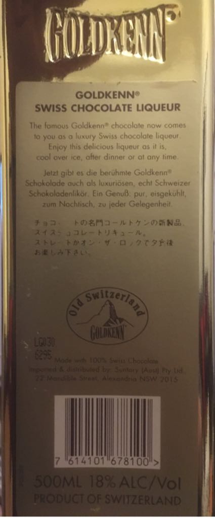 Goldkenn Chocolate liqueur  - Goldkenn (500 mL) alcohol collectible [Barcode 7614101678100] - Main Image 2