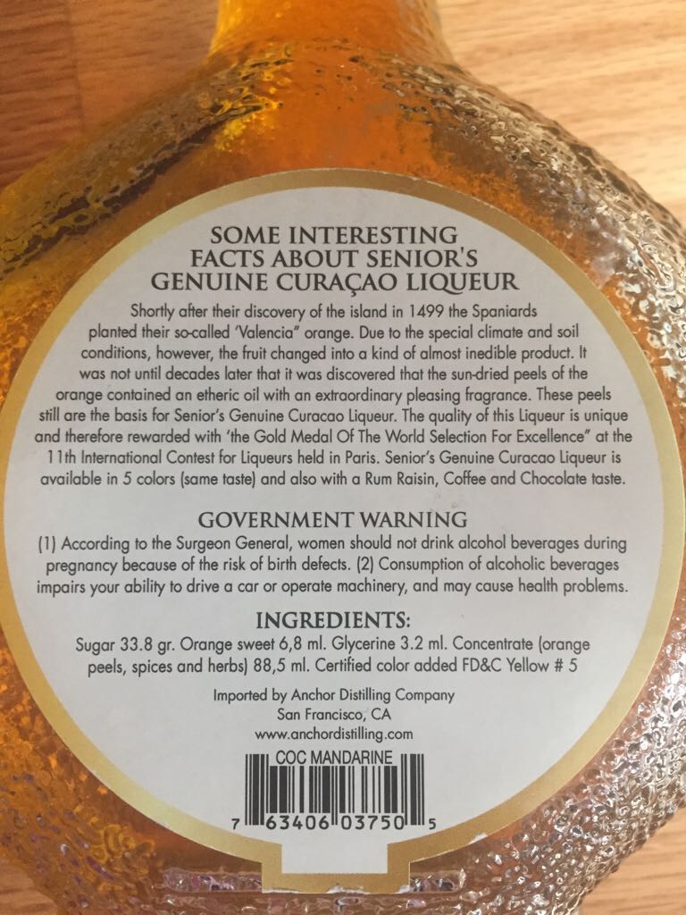 Orange Liqueur - Curaçao Orange - Senior & Co (750 mL) alcohol collectible [Barcode 763406037505] - Main Image 2