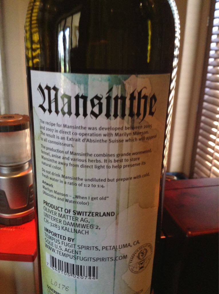 Mansinthe - Tempus Fugit Spirits (750mL) alcohol collectible [Barcode 7640105020744] - Main Image 2