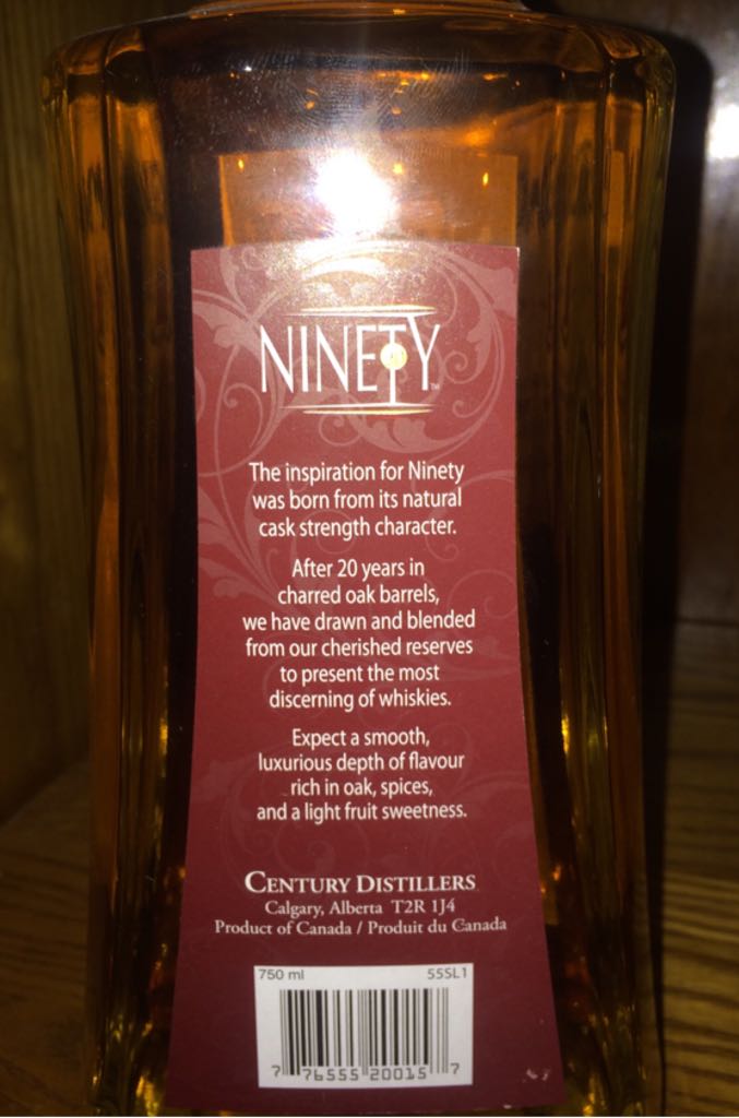 Ninety 20 Year Old - Century Distillers (750 mL) alcohol collectible [Barcode 776555200157] - Main Image 2