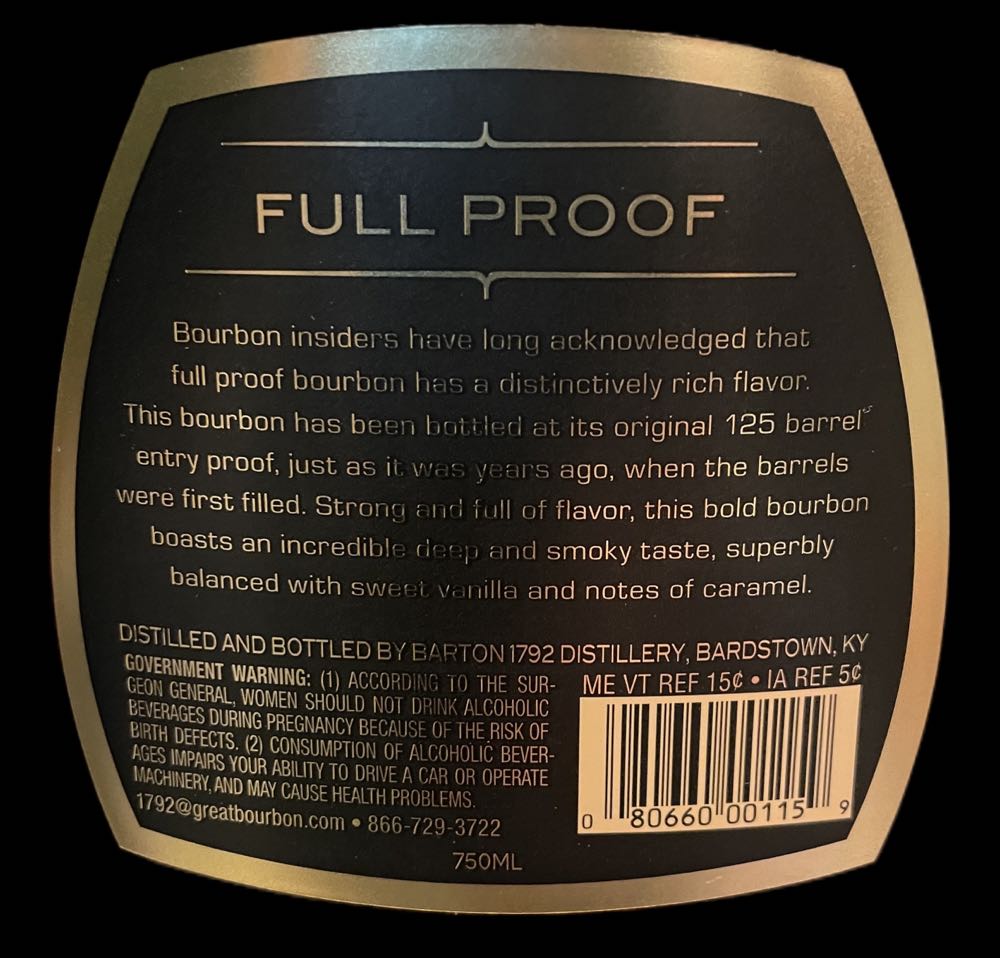 1792 Full Proof Bourbon - Barton 1792 Distillery (750mL) alcohol collectible [Barcode 080660001159] - Main Image 4