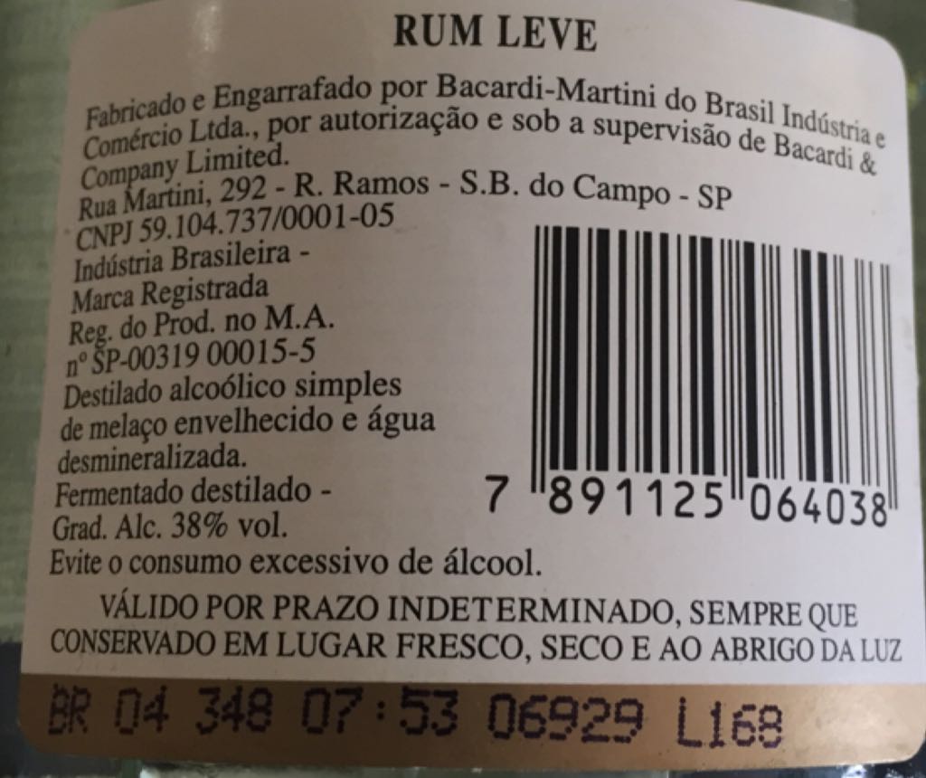 Bacardi - Bacardi-Martini Ltd, (980 mL) alcohol collectible [Barcode 7891125064038] - Main Image 2