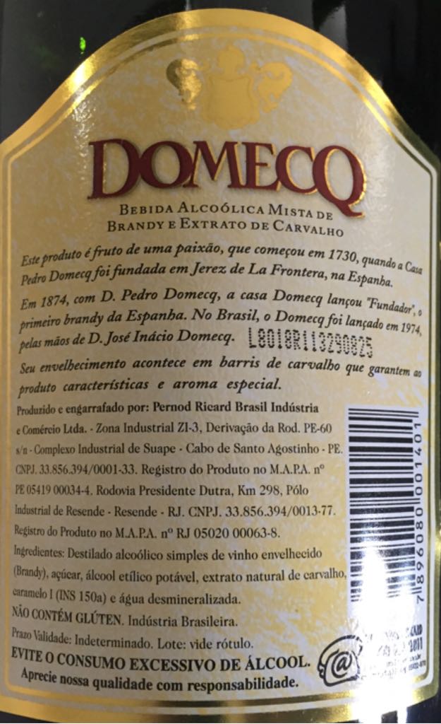 Domecq  - Pernod Ricard (1L) alcohol collectible [Barcode 7896080001401] - Main Image 2