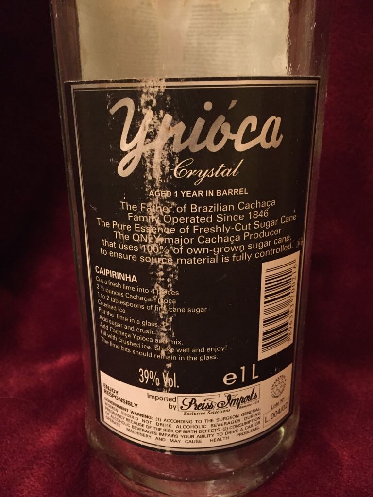 Cachaca Yrioca Crystal - Yrioca (1L) alcohol collectible [Barcode 7896383700216] - Main Image 2