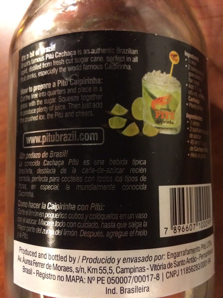 Pitu - Pitu LTDA (1L) alcohol collectible [Barcode 7896607100099] - Main Image 2
