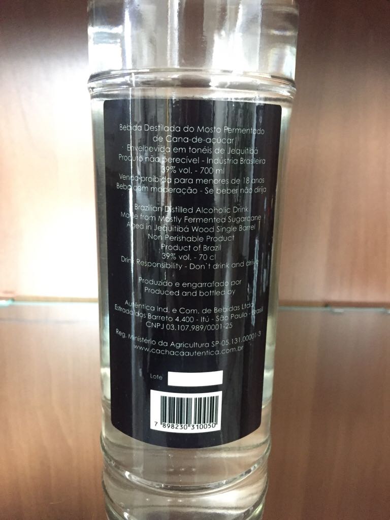Cachaca - Autentica Ind. e Com. de Bebidas Ltda (700 mL) alcohol collectible [Barcode 7898230310098] - Main Image 2