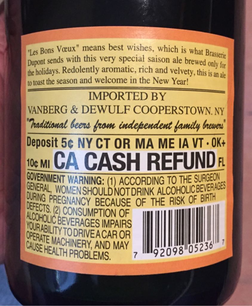 Avec Les Bons Vœux  - Brasserie Dupont (750 mL) alcohol collectible [Barcode 792098052367] - Main Image 2