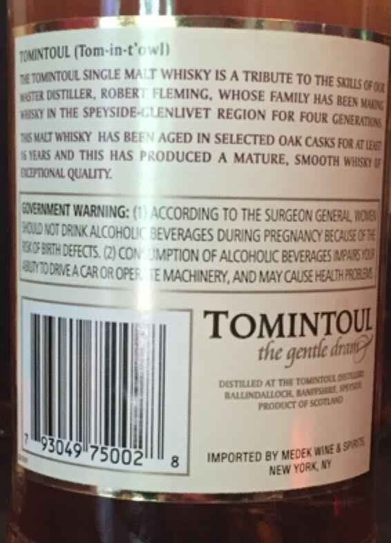 Tomintoul 16 Year - Tomintoul Distillery (750 mL) alcohol collectible [Barcode 793049750028] - Main Image 2