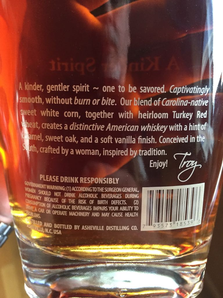 Blonde Whiskey - Asheville Distilling (750 mL) alcohol collectible [Barcode 793573185396] - Main Image 2