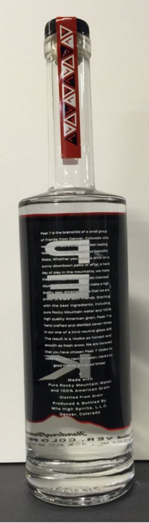 Peak Seven Vodka - Mile High Spirits (750mL) alcohol collectible [Barcode 793573208897] - Main Image 2