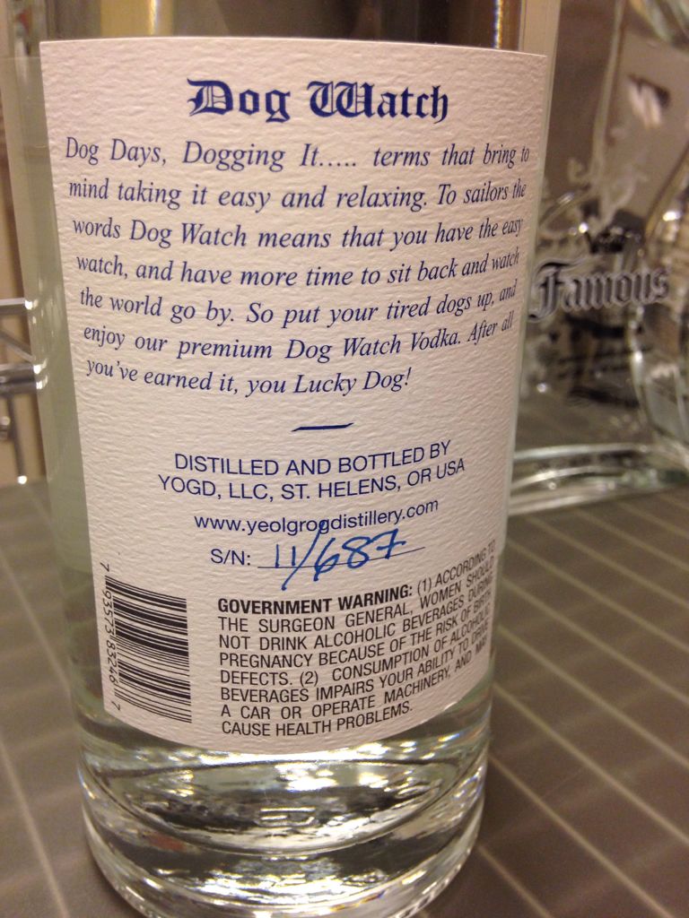 Dog Watch Vodka - Ye Ol Grog Distillery (750mL) alcohol collectible [Barcode 793573832467] - Main Image 2