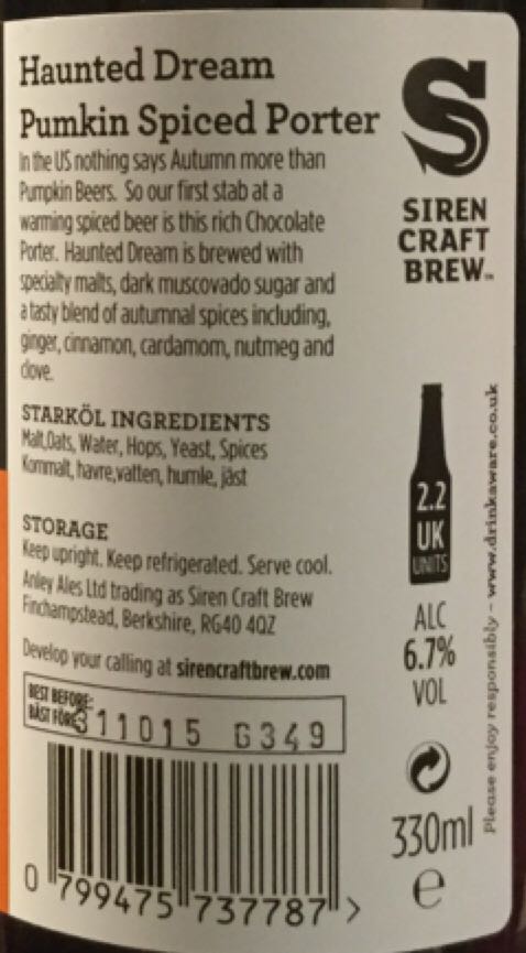 Haunted Dream - Siren Craft Brew (330 mL) alcohol collectible [Barcode 799475737787] - Main Image 2