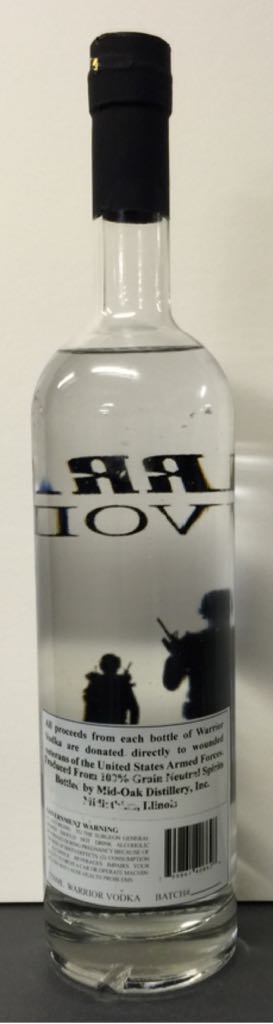 Warrior Vodka - Mid-Oak Distillery- Inc. (750mL) alcohol collectible [Barcode 799861408628] - Main Image 2