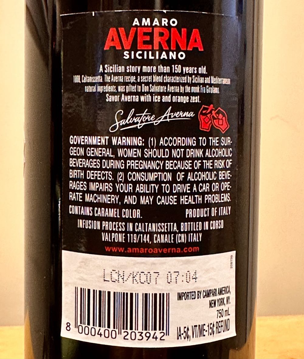 Amaro Averna - Fratelli Averna SPA (750 mL) alcohol collectible [Barcode 8000400203942] - Main Image 2