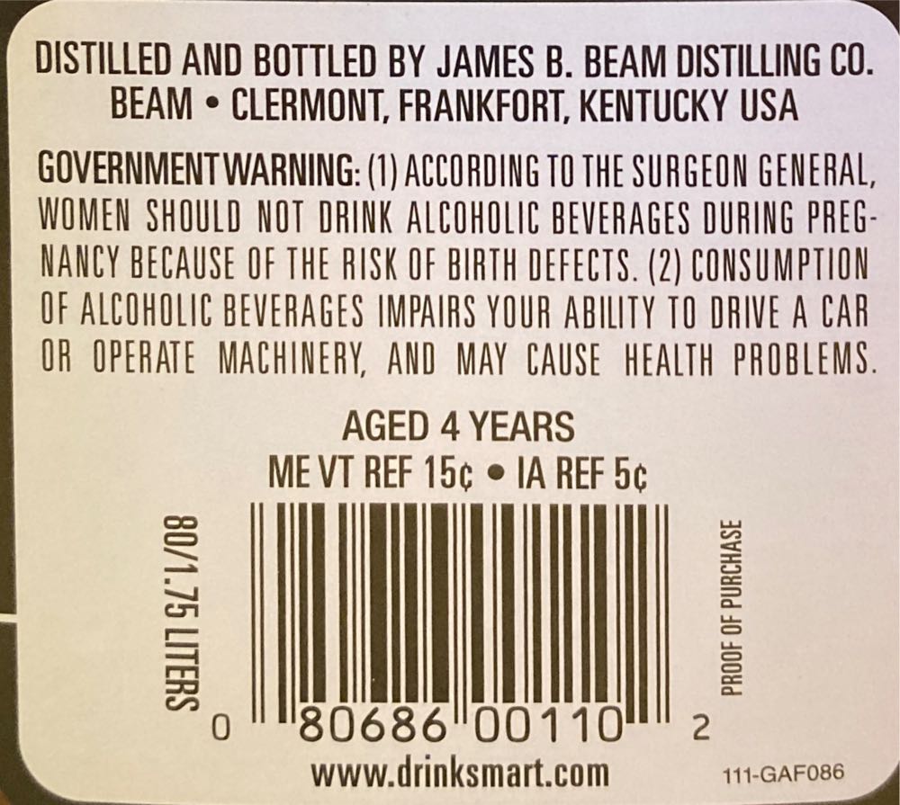 Jim Beam Kentucky Straight Bourbon Whiskey - James B. Beam Distilling Co, Frankfort, KY (1.75L) alcohol collectible [Barcode 080686001102] - Main Image 2