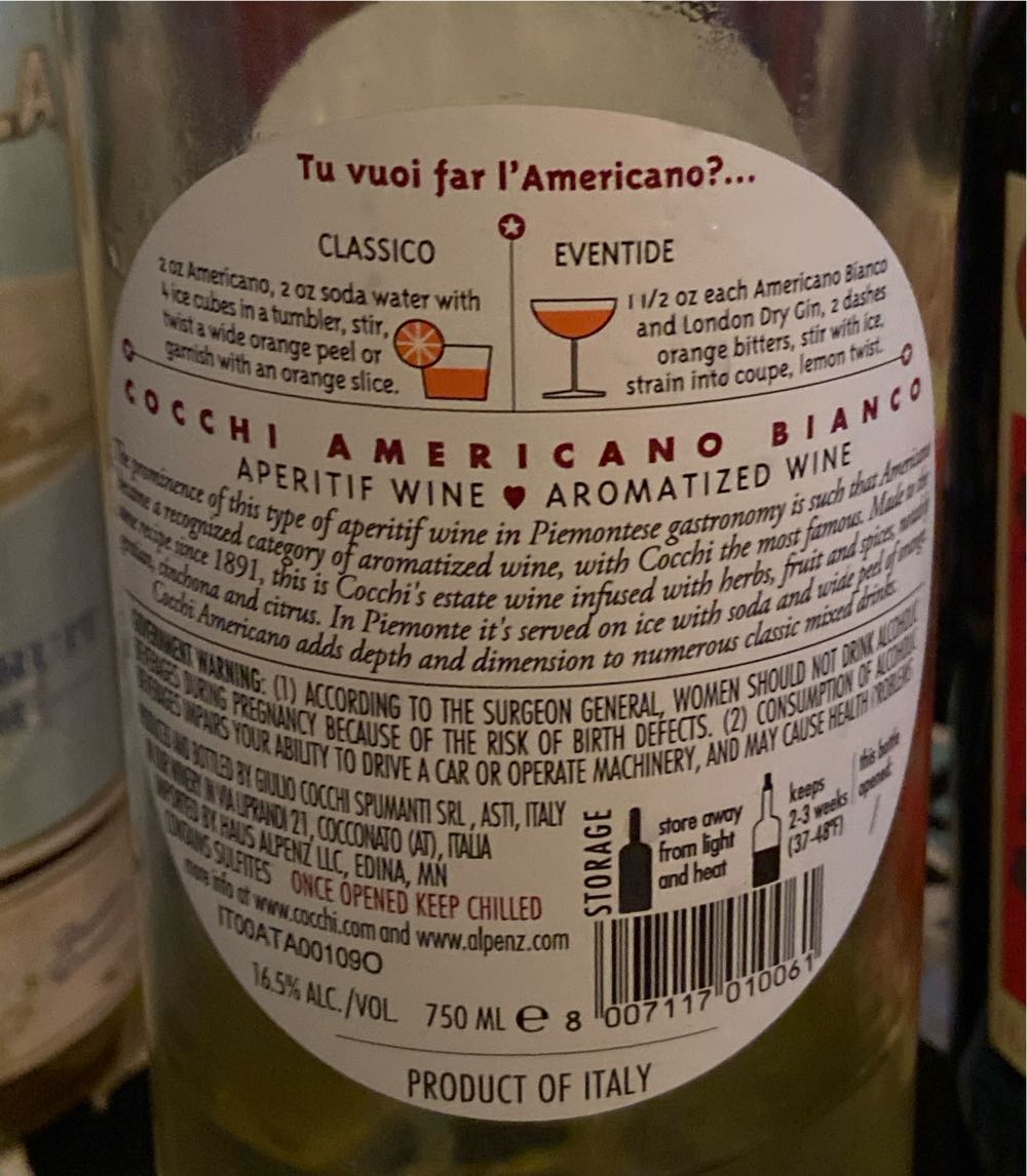 Aperitivo Americano Bianco Cocchi - Giullio Cocchi Spumanti (750 mL) alcohol collectible [Barcode 8007117010061] - Main Image 2