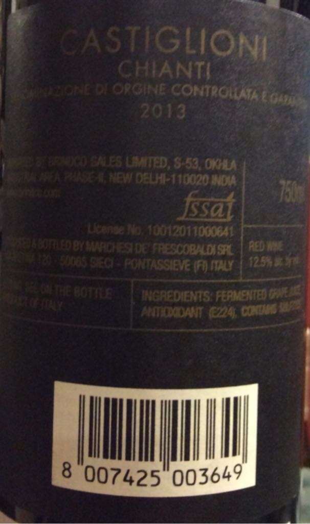 Tenuta Frescobaldi di Castiglioni Chianti DOCG - 2013 Toskana 90% Sangiovese, - Marchesi De Frescobaldi (750 mL) alcohol collectible [Barcode 8007425003649] - Main Image 2