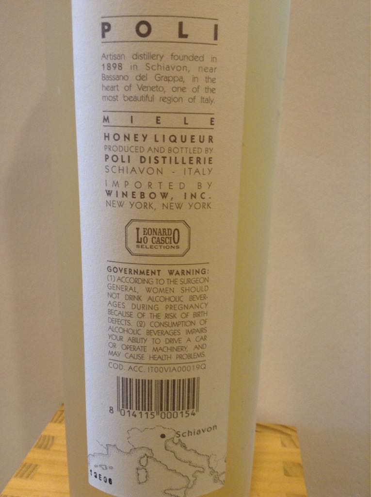 Poli Miele - Poli Distillerie (500 mL) alcohol collectible [Barcode 8014115000154] - Main Image 2