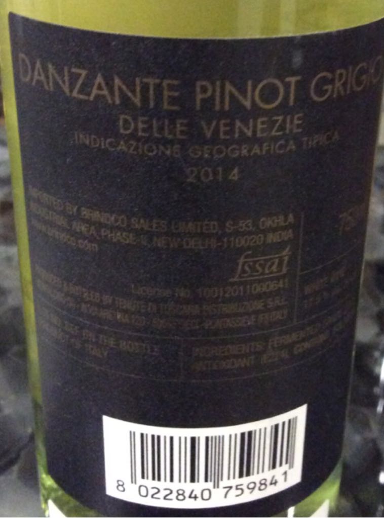 Dans ante Pinot Grigio  - Di Toscana (750 mL) alcohol collectible [Barcode 8022840759841] - Main Image 2
