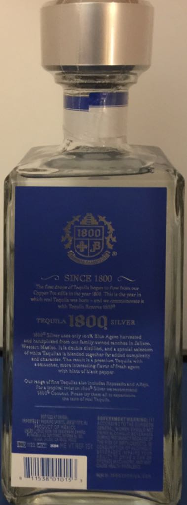 1800 - Casa Cuervo, S.A. de C.V. (1.75 mL) alcohol collectible [Barcode 811538010153] - Main Image 2