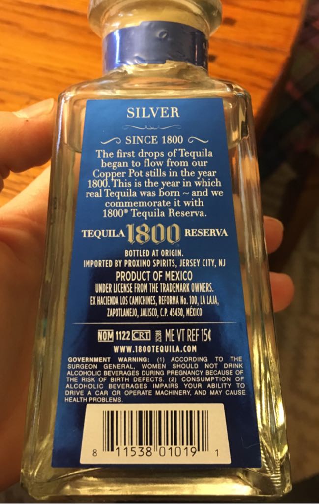 1800 Silver - Proximo Spirits (200 mL) alcohol collectible [Barcode 811538010191] - Main Image 2