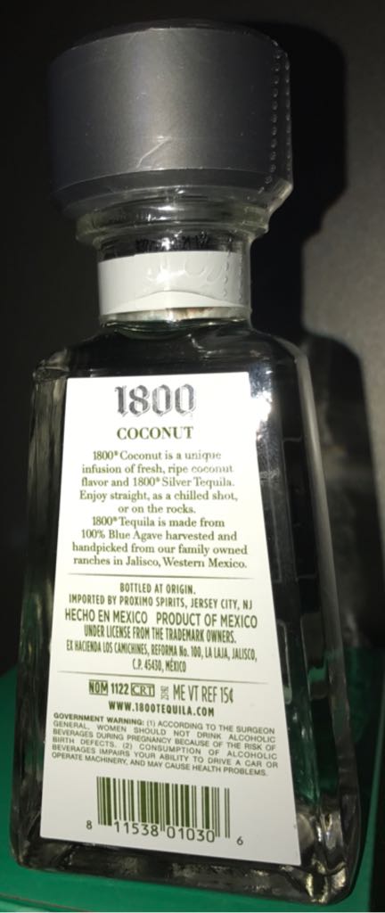 1800 Coconut Tequila - Ex Hacienda Los Camichines (750 mL) alcohol collectible [Barcode 811538010375] - Main Image 2