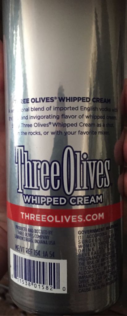 Three Olives Whipped Cream - Three Olives alcohol collectible [Barcode 811538015820] - Main Image 2