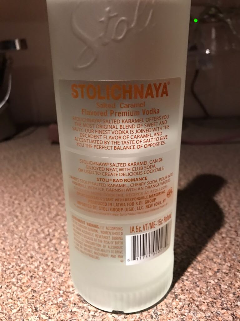 Stoli Salted Karamel - Stolichnaya (750mL) alcohol collectible [Barcode 811751020274] - Main Image 2