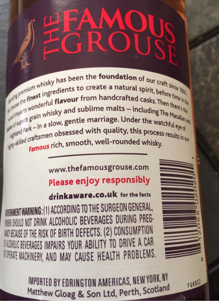 The Famous Grouse  - Mathew Gloag & son (750 mL) alcohol collectible [Barcode 812066020201] - Main Image 2
