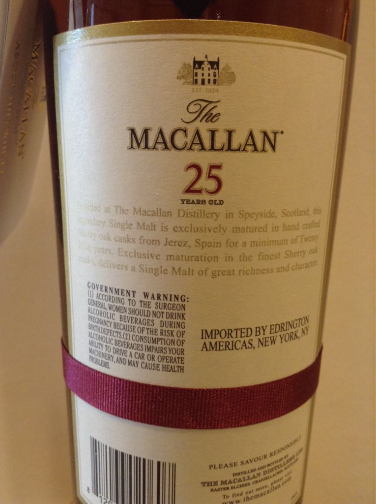 Macallan 25 Year Scotch - Macallan Distillery (750 mL) alcohol collectible [Barcode 812066020607] - Main Image 2