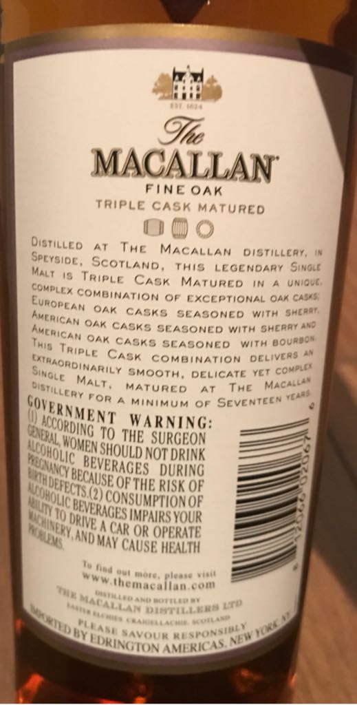 The Macallan 17 Fine Oak Triple Cask matured  - The Macallan Distillers (750 mL) alcohol collectible [Barcode 812066020676] - Main Image 2