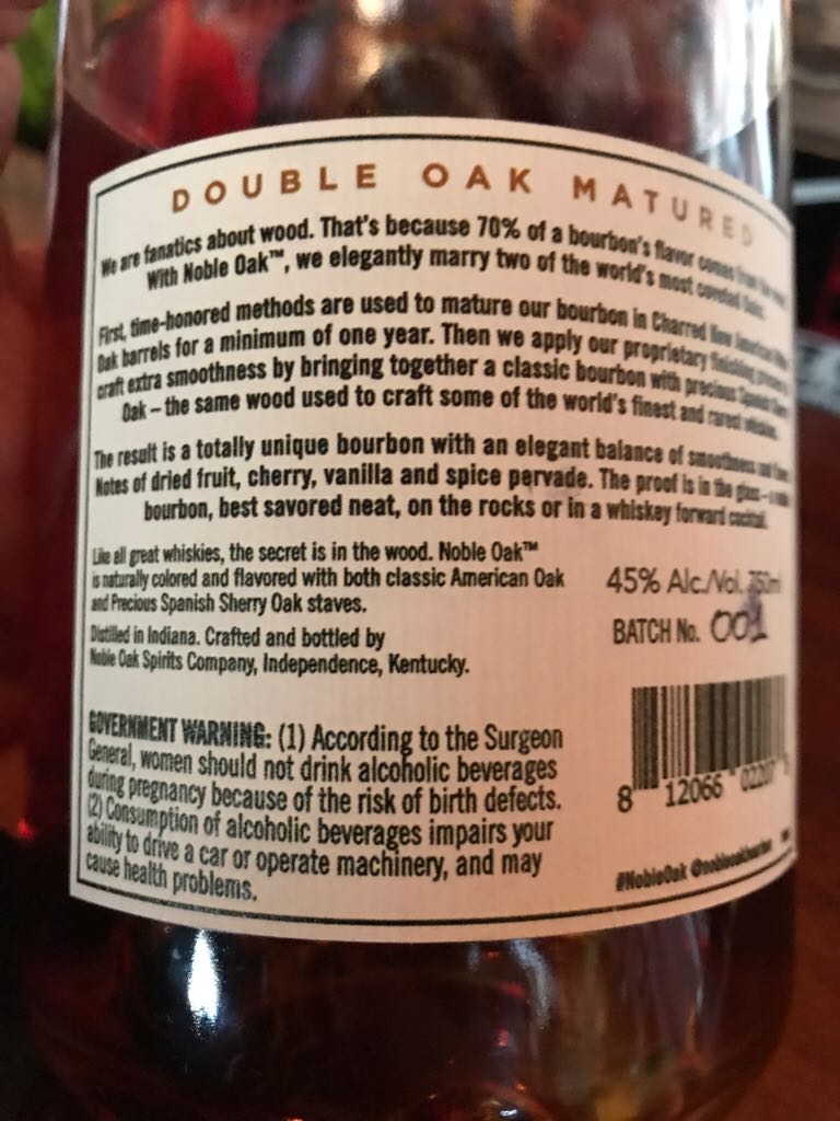 Noble Oak - Noble Oak Spirits Company (750 mL) alcohol collectible [Barcode 812066022076] - Main Image 2