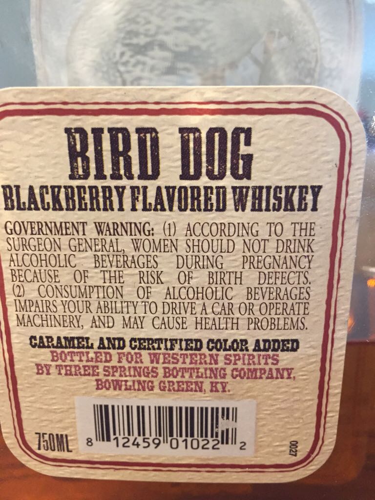 Bird Dog Blackberry Flavored Whiskey - Three Springs Bottling Co.- Bowling Green- KY (50 mL) alcohol collectible [Barcode 812459010222] - Main Image 2