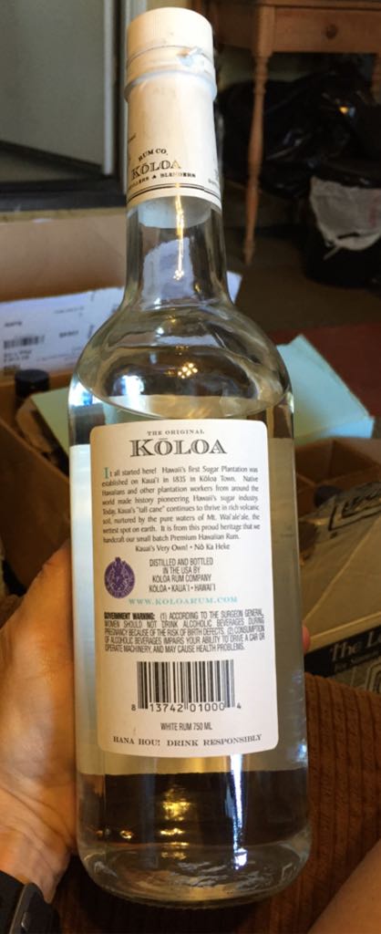 Kaua’i Koloa White Hawaiian Rum - Koloa Rum Company (750mL) alcohol collectible [Barcode 813742010004] - Main Image 2