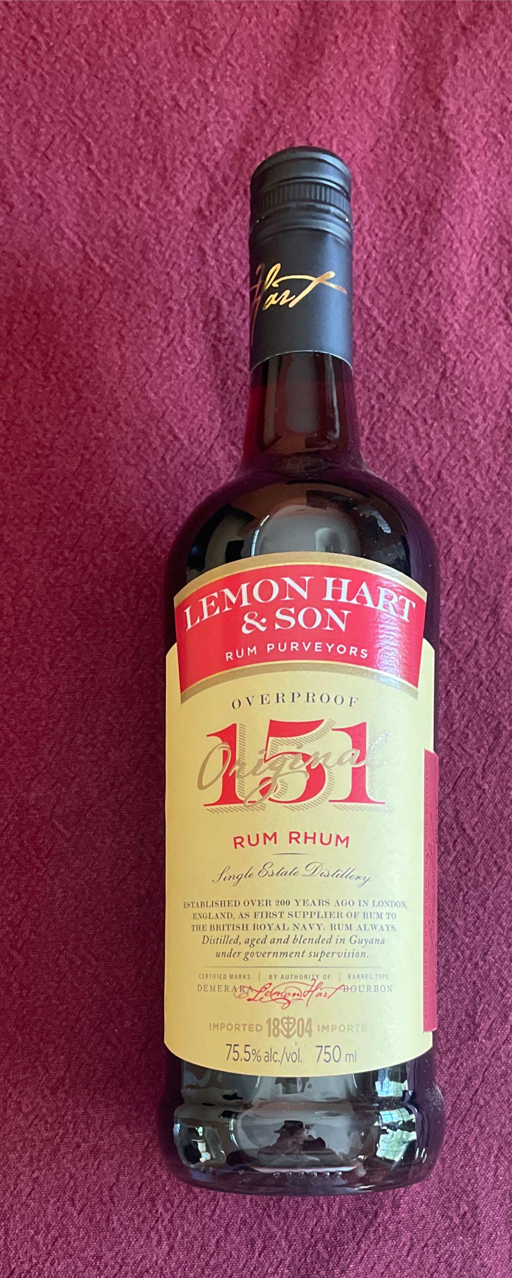 Lemon Hart 151 Demerara Rum - Guyana alcohol collectible [Barcode 814789001512] - Main Image 2