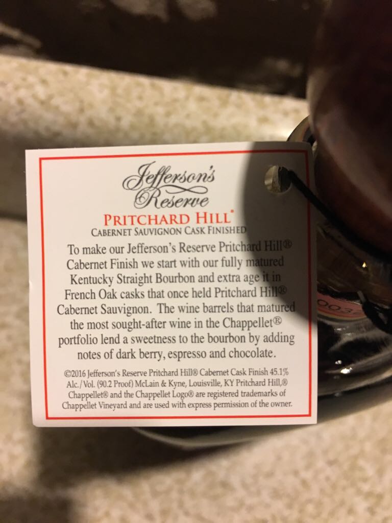 Jefferson’s Reserve Pritchard Hill Cabernet Cask Finished - Jeffersons Distillery (750mL) alcohol collectible [Barcode 814794010974] - Main Image 2
