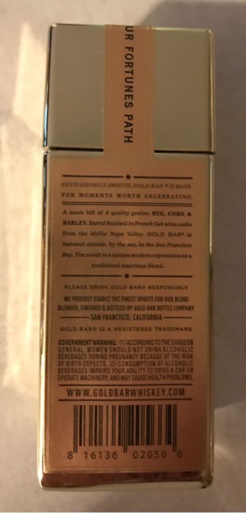Gold Bar Whiskey - Gold Bar Bottle Co. (50 mL) alcohol collectible [Barcode 8161360205664] - Main Image 2