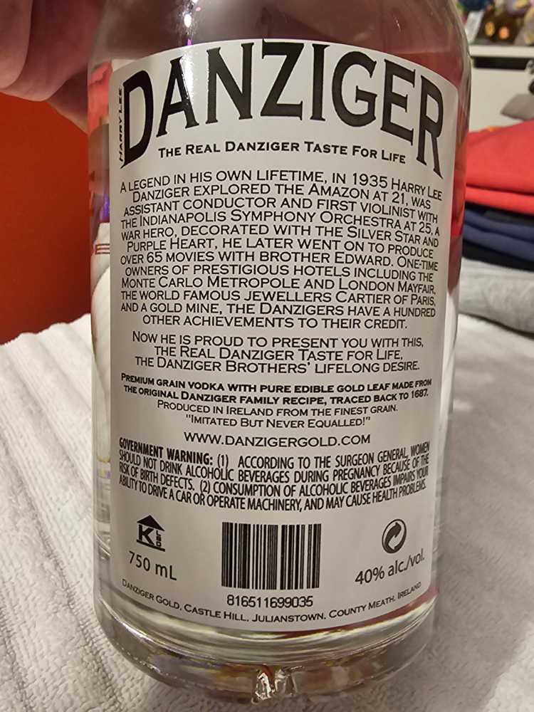Danziger Gold Vodka - Danziger (750 mL) alcohol collectible [Barcode 816511699035] - Main Image 3