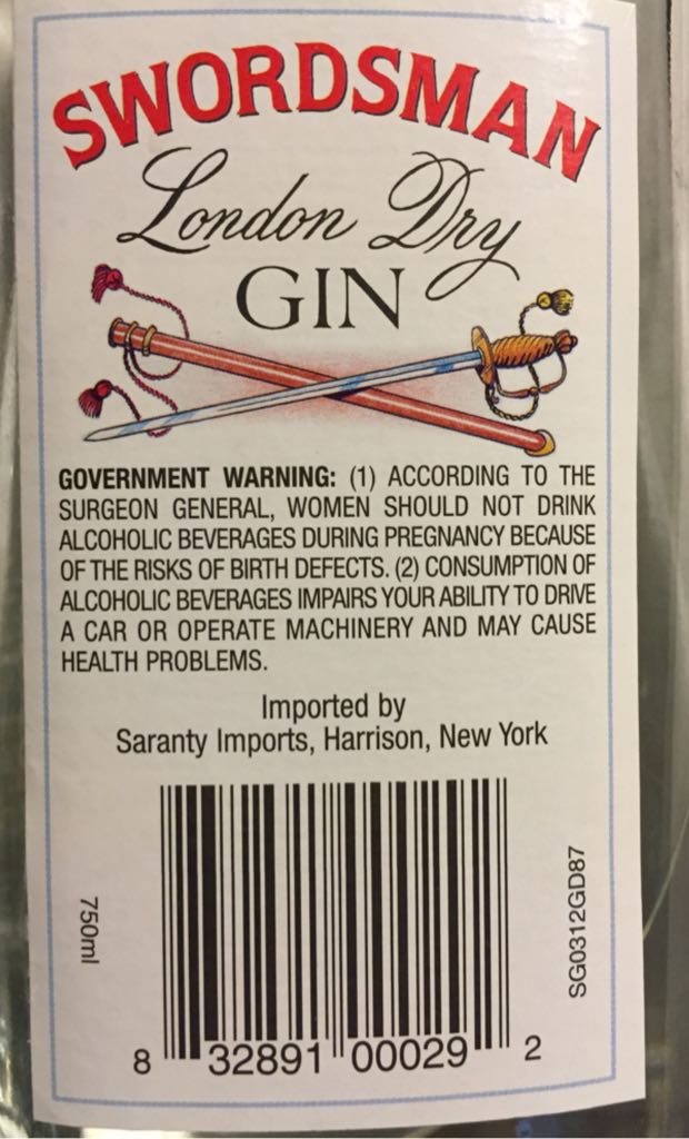 Swordsman - Old Swordsman Gin Co. (750 mL) alcohol collectible [Barcode 832891000292] - Main Image 2