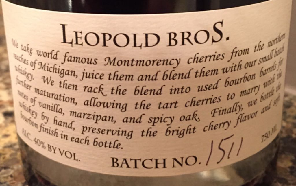 Leopold Bros Michigan Cherry Whiskey - Leopold Bros (750 fl. oz.) alcohol collectible [Barcode 836137000190] - Main Image 2