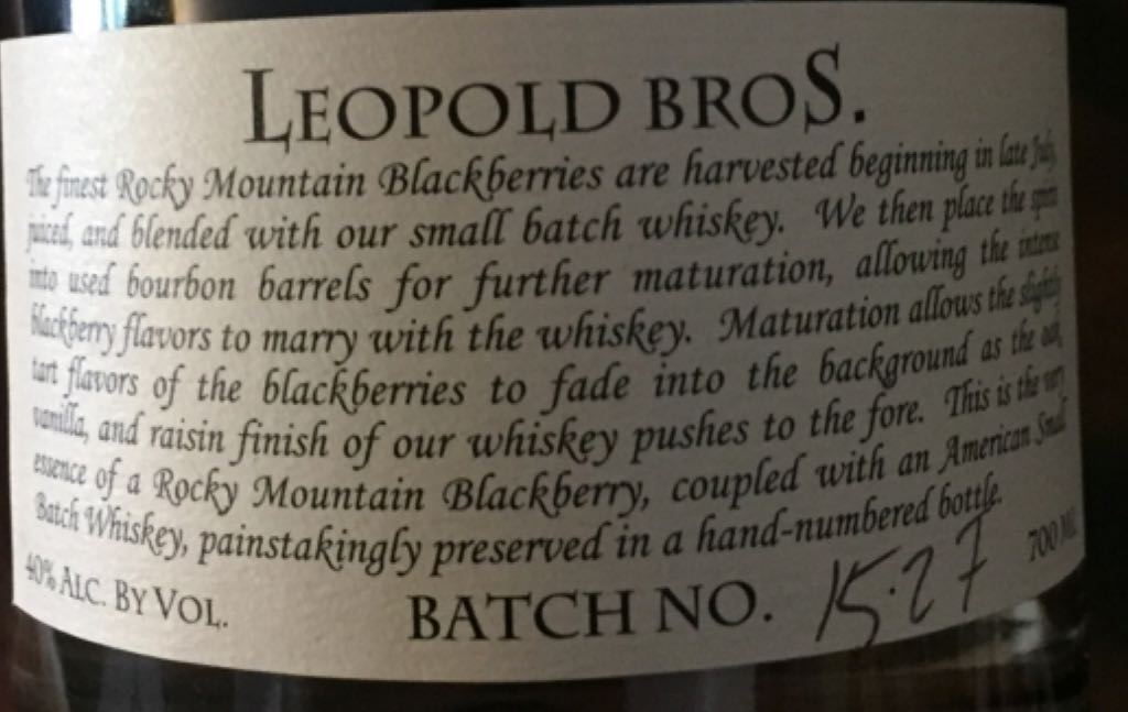 Leopold Bros Rocky Mountain Blackberry Whiskey - Leopold Bros (750 mL) alcohol collectible [Barcode 836137007021] - Main Image 2