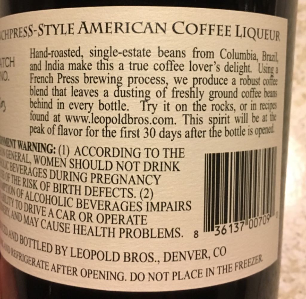 Leopold Bros. French-Press American Coffee Liqueur - Leopold Bros (750 mL) alcohol collectible [Barcode 836137007090] - Main Image 2