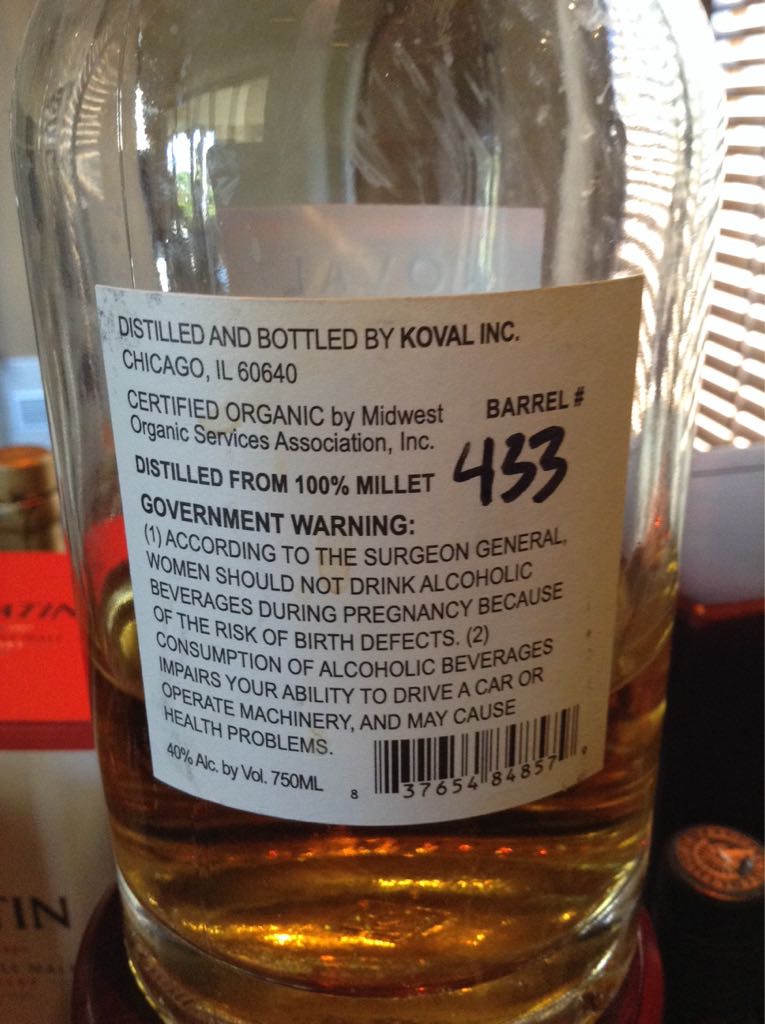 Koval Millet Single Barrel Whiskey - Koval (750 mL) alcohol collectible [Barcode 837654848579] - Main Image 2