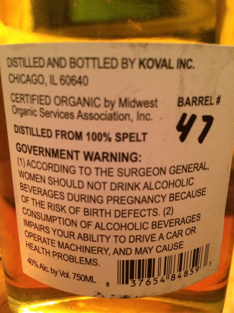 Koval Spelt Single Barrel Whiskey  - Koval (750 mL) alcohol collectible [Barcode 837654848593] - Main Image 2