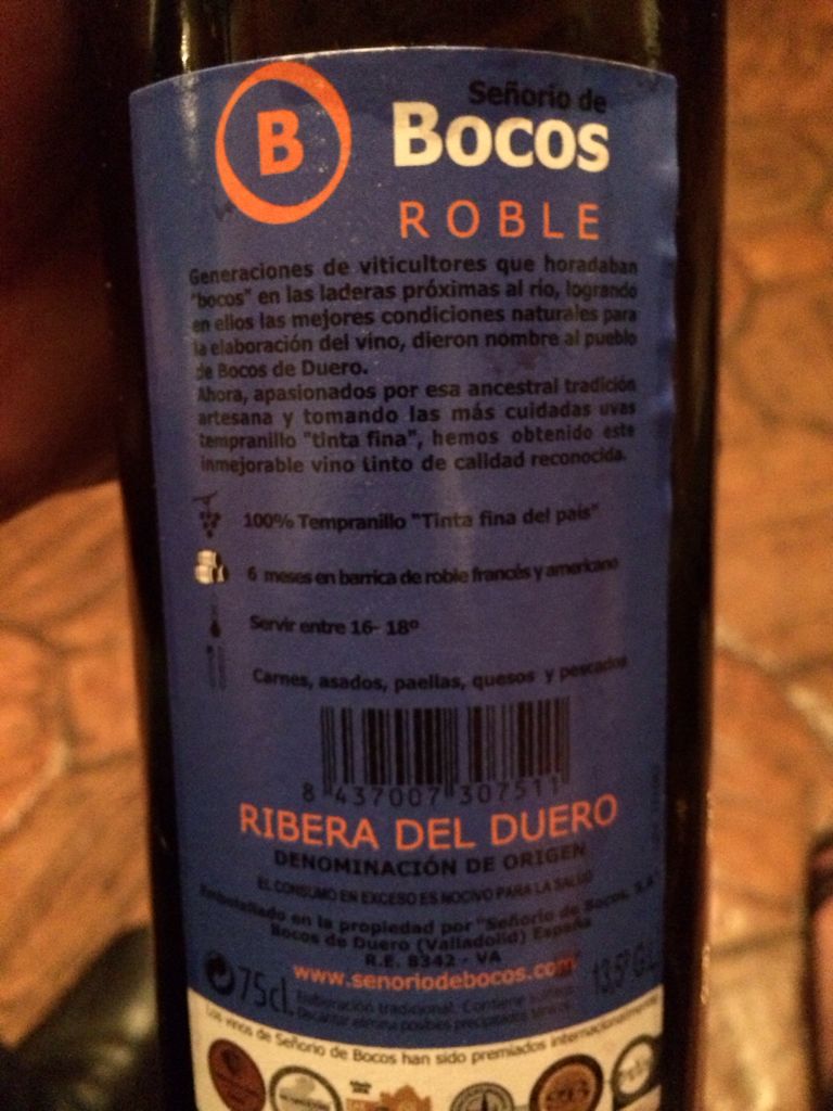 Senorio De Bocos Roble - Senorio De Bocos alcohol collectible [Barcode 8437007307511] - Main Image 2